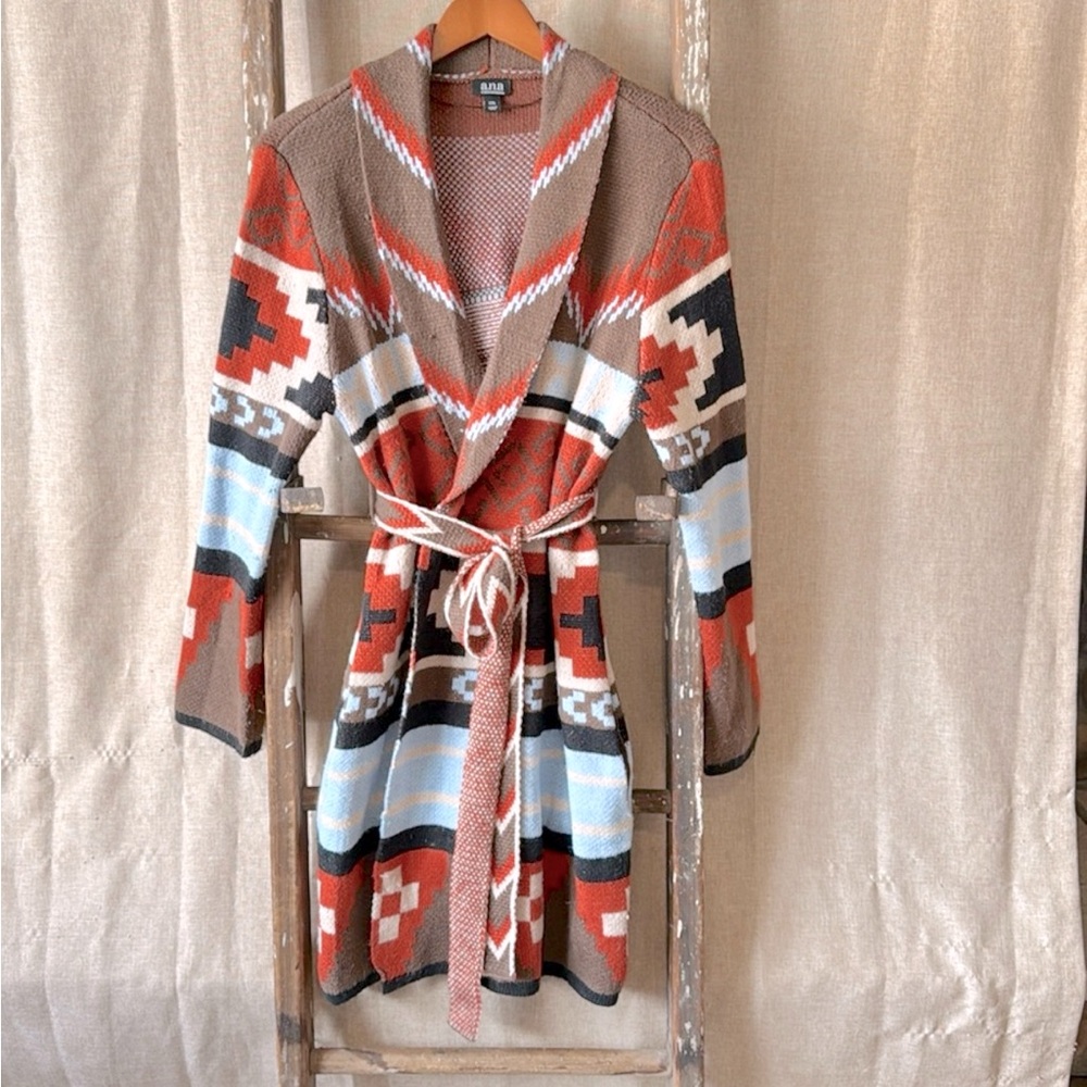 a.n.a Southwest Inspired Long Belted Cowgirl Cardigan XXL